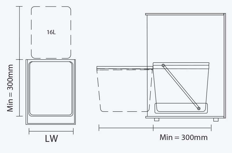 Th&ugrave;ng r&aacute;c đơn 16L gắn c&aacute;nh GARIS GW316